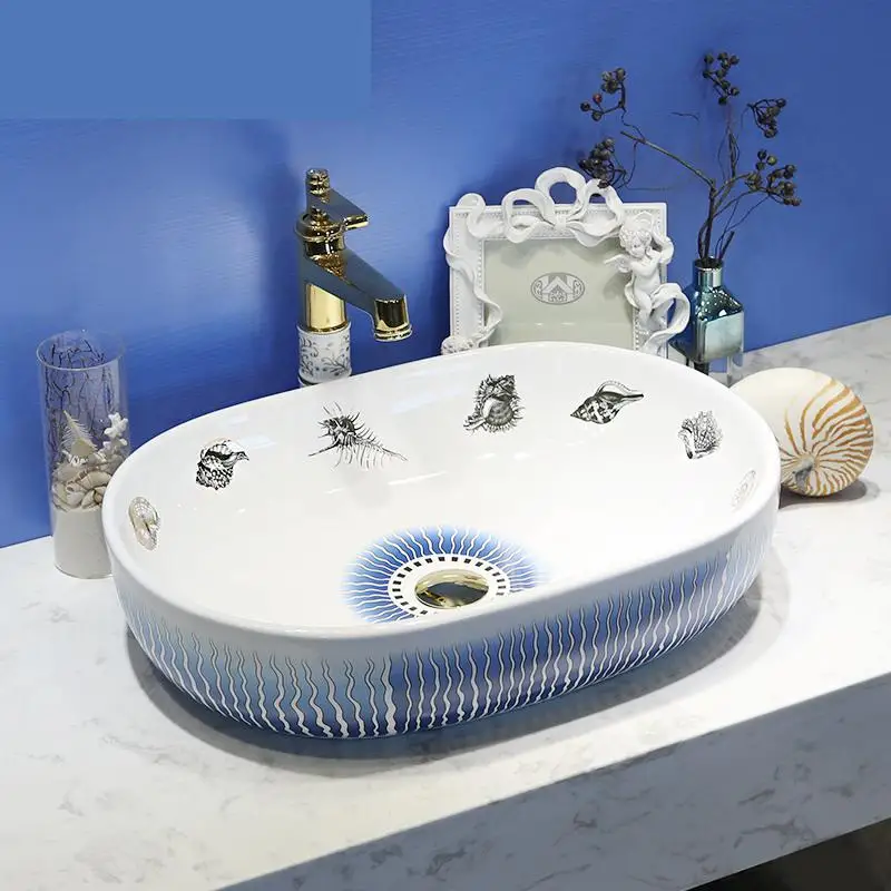 China Artistic Handmade Art wash basin Ceramic Counter Top washing bowl oval ceramic Wash Basin Bathroom Sinks | Обустройство дома