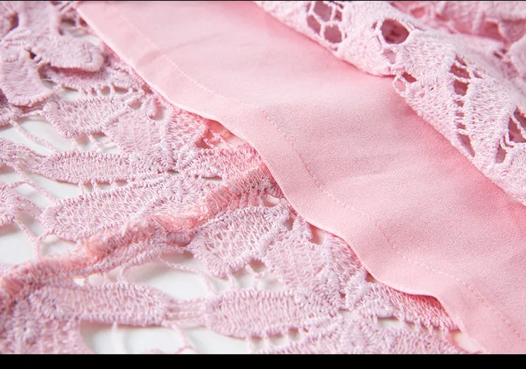 Elegant Women Pink Floral Lace Hollow Out Dresses Ladies Short Sleeve Party Casual Slim Mini Dress Plus Size 5XL Vestidos 21832 | Женская