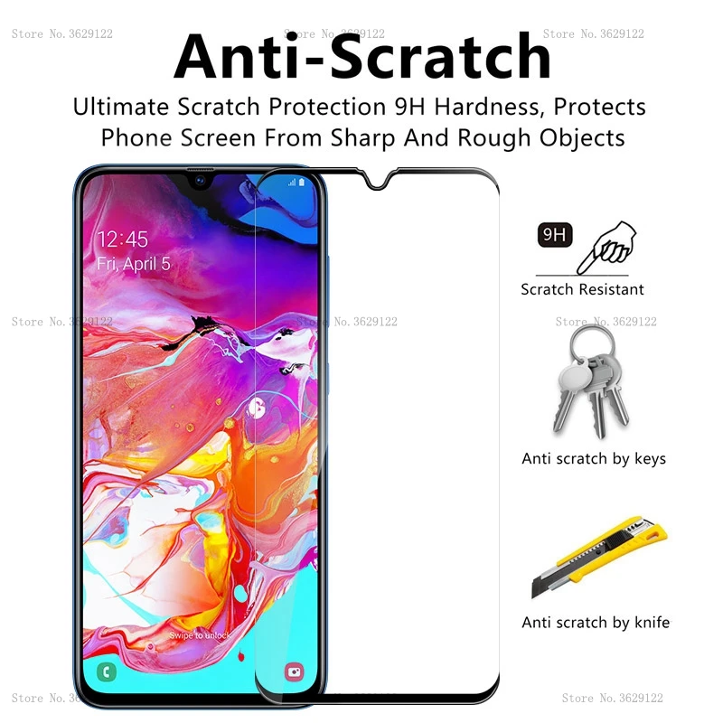 Закаленное стекло с полным покрытием для Samsung Galaxy A70 защита экрана 9H на A30 A50 A10 A40 A60