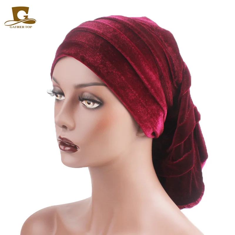 

New Women Velvet Rasta Headdress Head Wrap Hat Hijab African Turban Beanie Hair Loss Chemo Slouchy Baggy Cap Hair accessories