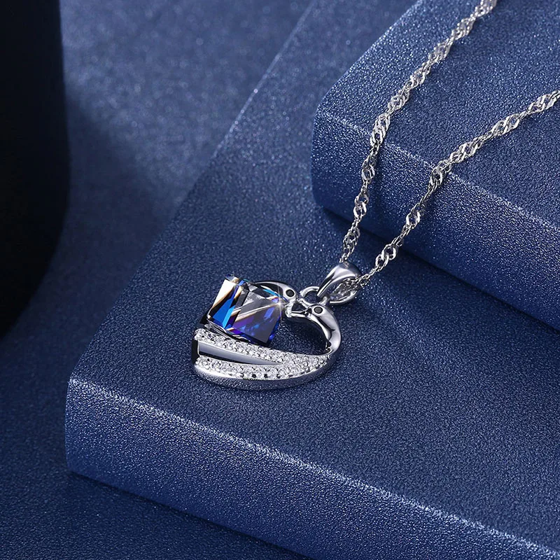 Кулон с лебедем и голубым кристаллом Swarovski колье сердцем из стерлингового