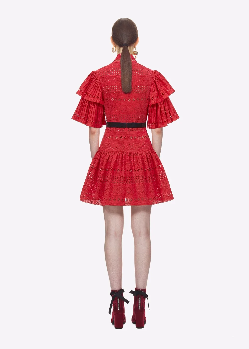 Модельное платье JSXDHK для автопортрета 2022 летнее красное хлопковое лоскутное