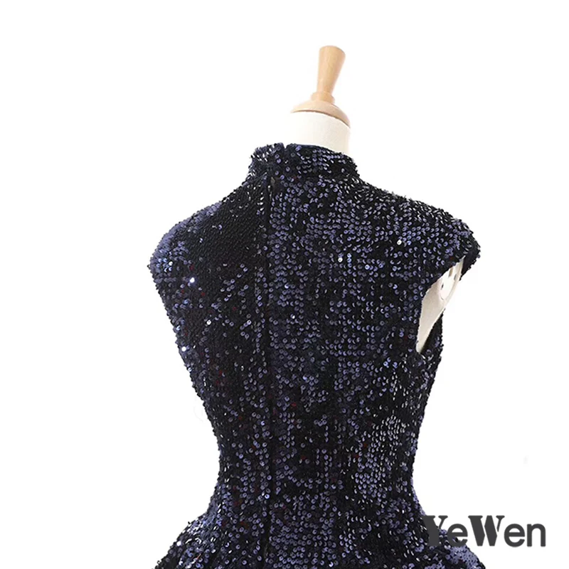 Robe De Soiree Новое Элегантное темно-синее вечернее платье с блестками 2020 длинное