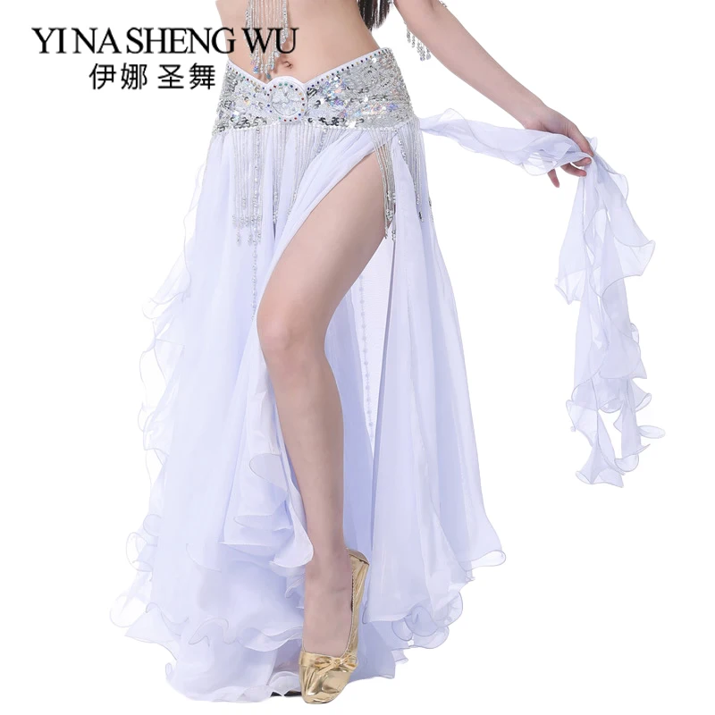 Шифоновая юбка с двойным разрезом для танца живота шифоновая высоким женское