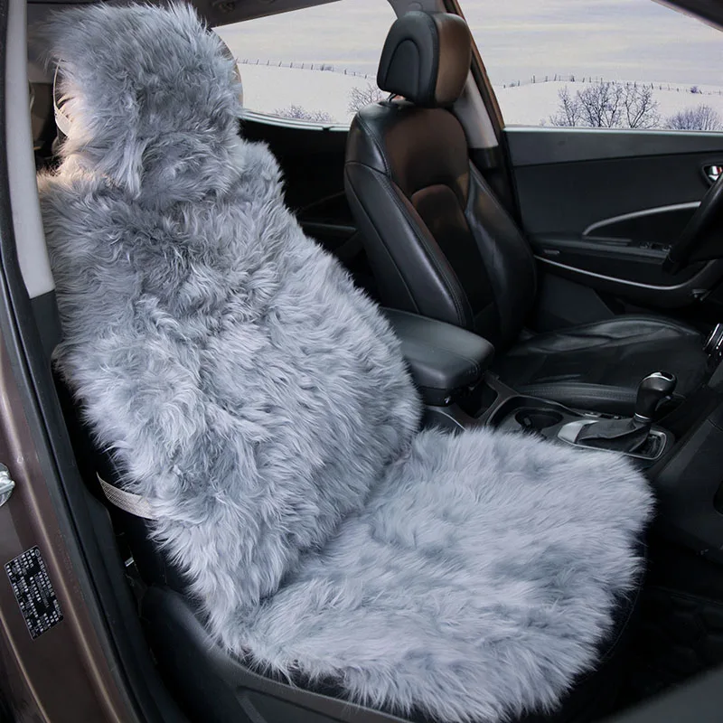 1x Gray Front Seat KAWOSEN, натуральный мех, Австралийская овчина, чехлы для автомобильных сидений, универсальная шерстяная подушка для автомобильных сидений, зимний теплый F чехол для сидений SWSC02 - Название цвета: 1x Gray Front Seat
