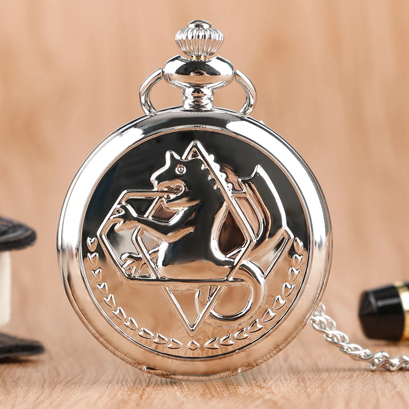 Высокое качество Full Metal Alchemist серебряные часы кулон Для мужчин кварцевые