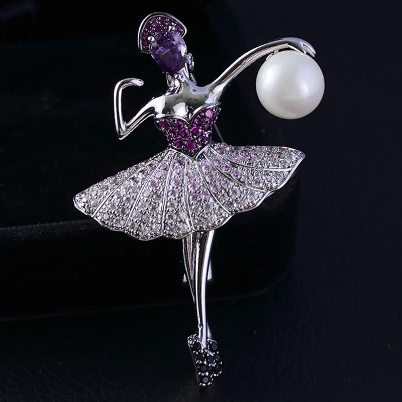 Zlxgir Classic Dance girls Shape Women wedding clothing pins jewelry cubic zircon micro paved elegant pearl hijab accessory | Украшения и