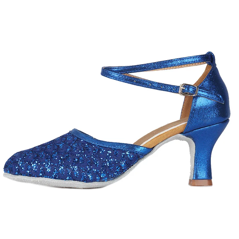 Blue 7CM Брендовая женская обувь для латинских танцев подходит для женщин, девушек и девочек. танцевальная обувь для бальных танцев Танго латины женская обувь для латинских танцев на каблуке 5 см - Цвет: Blue 7CM