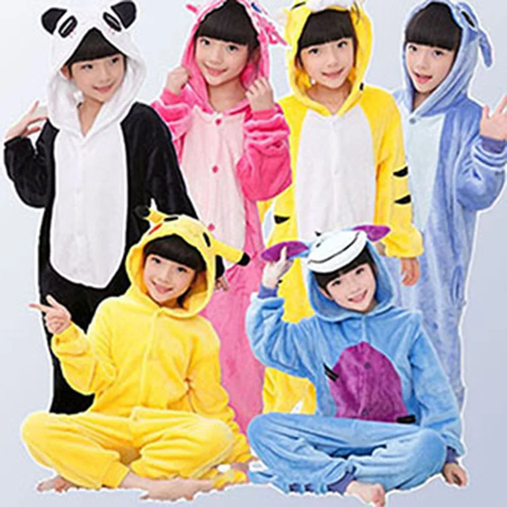 Baby Boys Girls Pajamas Autumn Winter Children Flannel Warm animal penguin Stitch panda Onesie Sleepwear for 3 5 7 9 12Y |