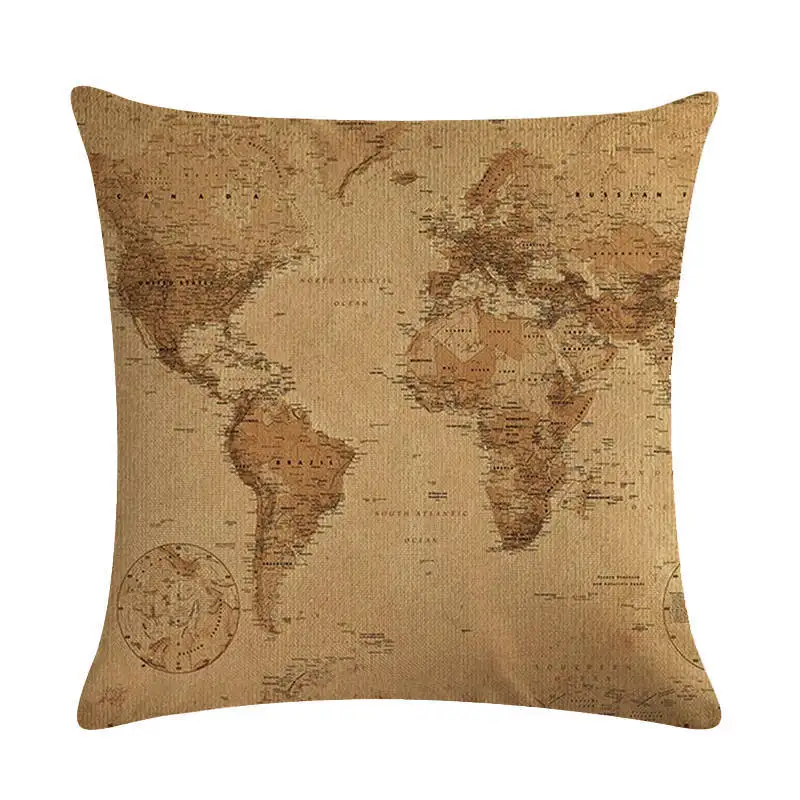 Наволочка для подушки с морской картой мира декоративная наволочка в стиле ретро