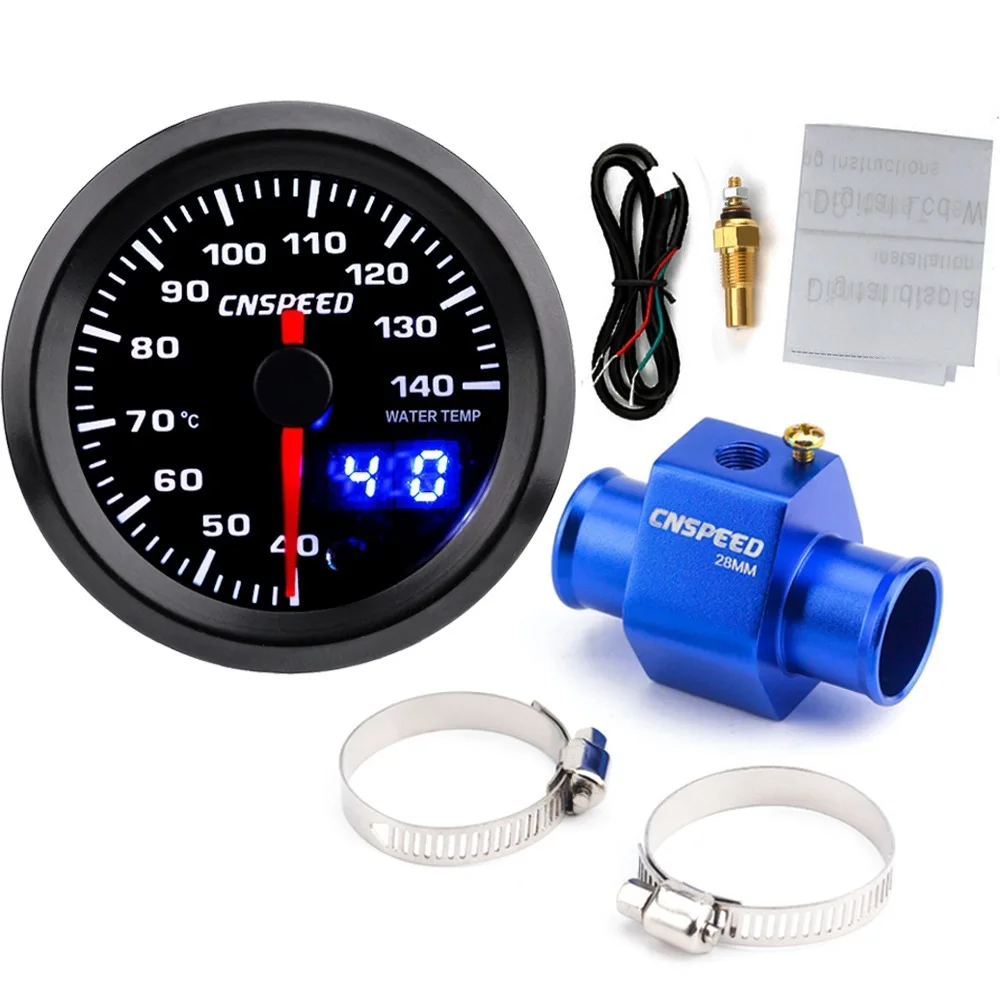 with 28mm " 52 мм 7 цветов светодиодный Автомобильный датчик температуры воды 40-140 Цельсия цифровой двойной дисплей с датчиком и адаптером датчика температуры воды - Цвет: with 28mm
