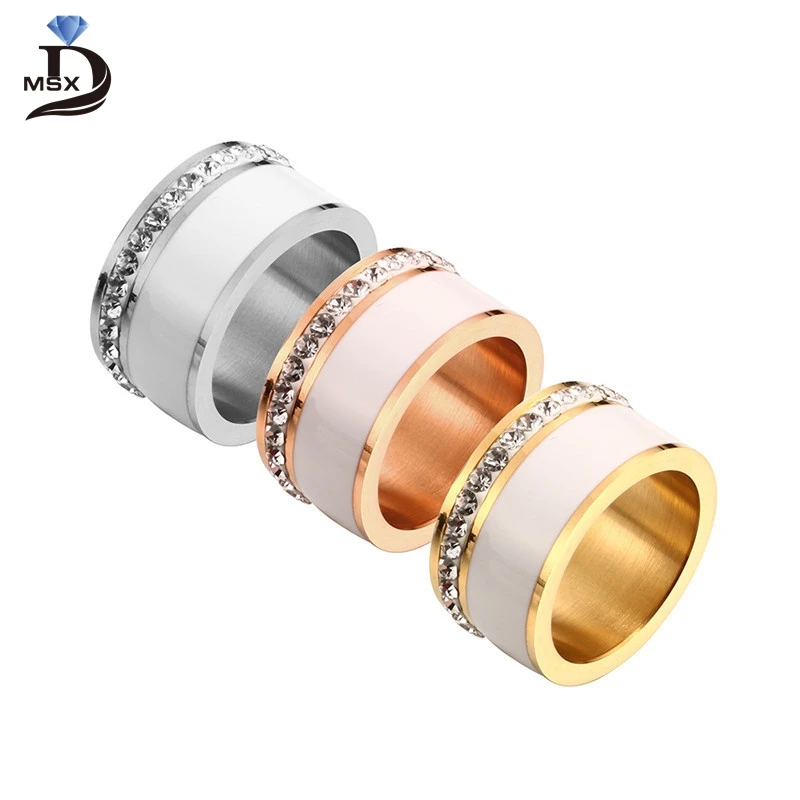 

Ceramic Jewelry Stainless Steel Pendants Wedding Trendy Bridal Rose Gold Crystal Rhinestone Female Ring Pendants wholesale