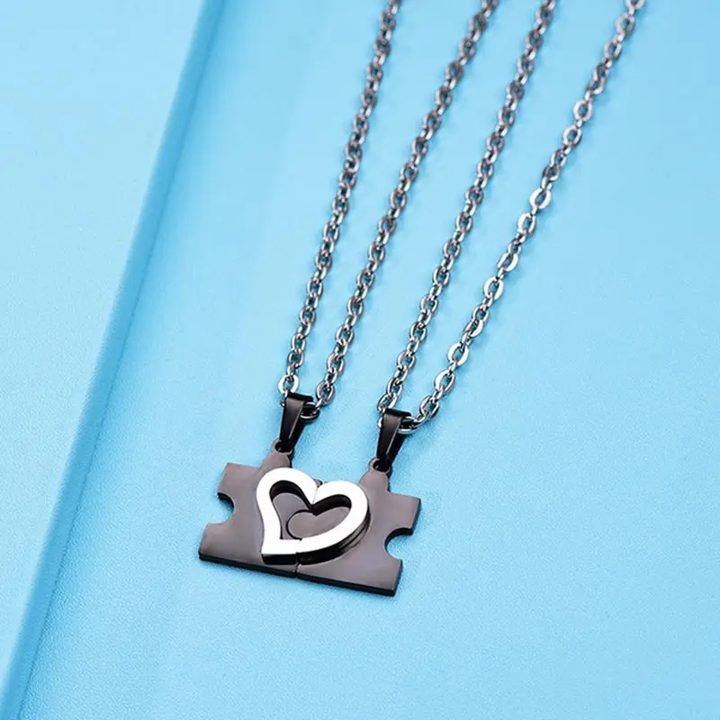 ZFVB Lovers Necklaces Women Men's Stainless Steel Black color Couple Romantic Heart Necklace Pendants Statement Jewelry Bijoux |
