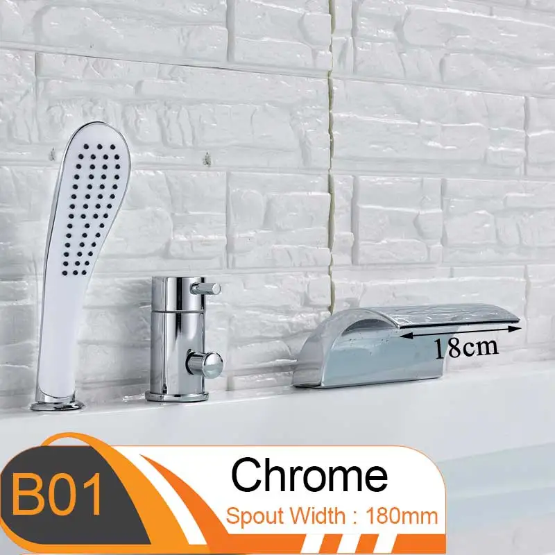 Tub Faucet B01 Яркий хромированный Водопад Носик Смеситель для ванны кран с одной ручкой на бортике боковой кран для ванны с выдвижной ручной душ - Цвет: Tub Faucet B01
