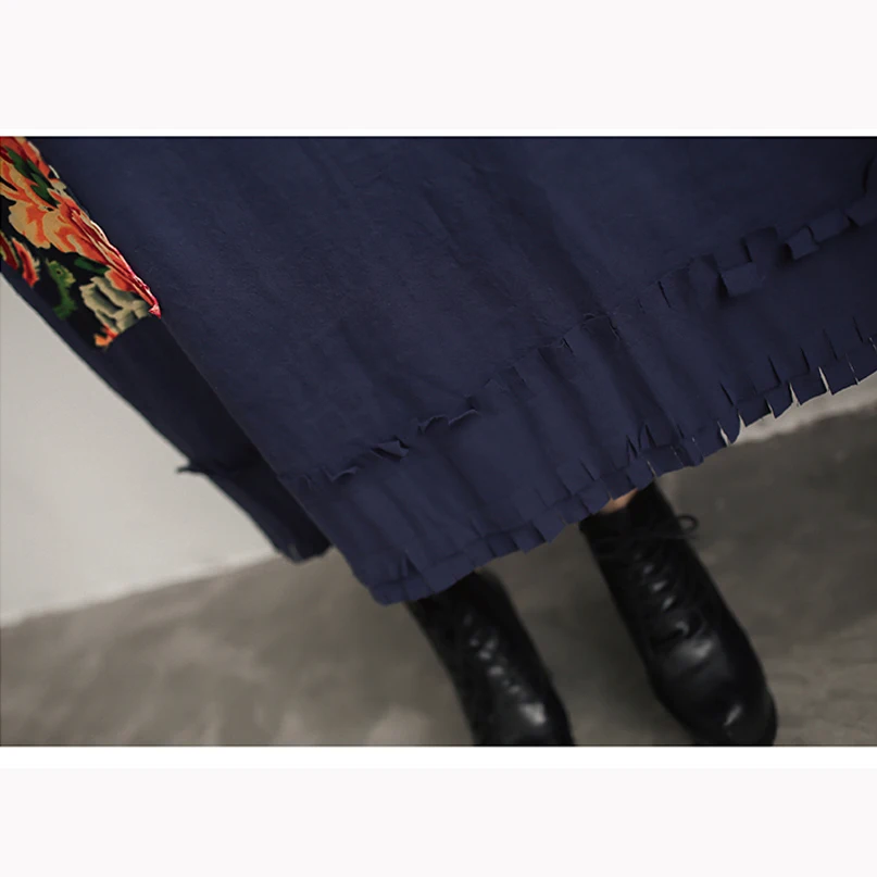 Женское льняное платье-макси с длинным рукавом винтажным принтом | Женская