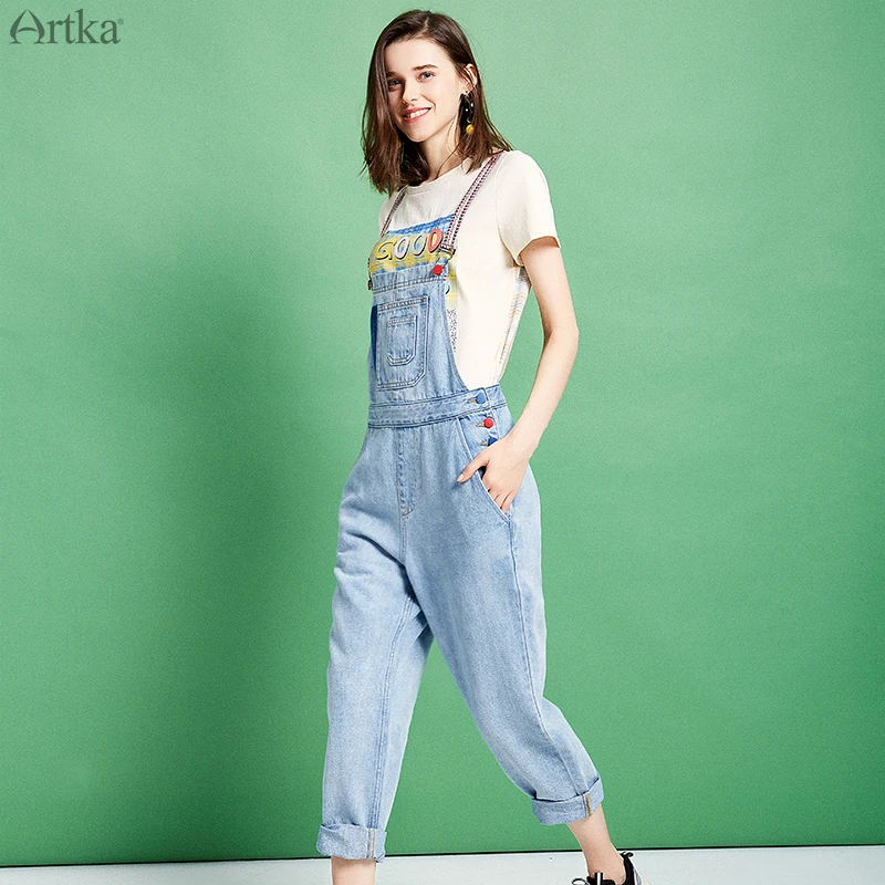 ARTKA новые женские джинсовые комбинезоны, модные повседневные штаны-шаровары, свободный джинсовый комбинезон с высокой талией, комбинезоны без рукавов KN10398X