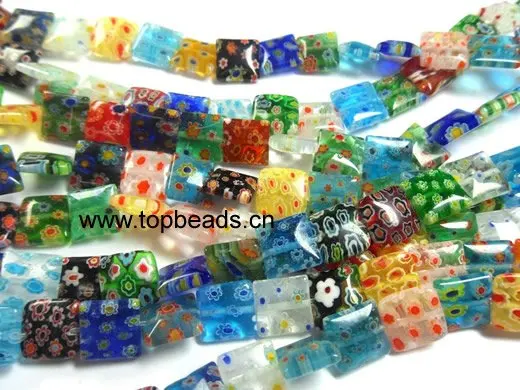 

Wholesales 8mm Square Millefiori Glass Beads, 300pcs/lot