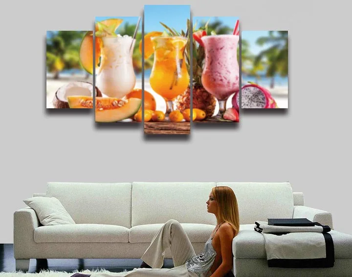 

5 панелей, печать напитков, фрукты, живопись на холсте для бара, настенное искусство, украшение для дома, холст, художественный принт, плакат, ...