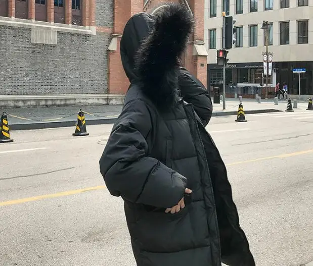 

Fdfklak large size loose down jacket women winter jacket fur hood cotton coat thick long female coats parka jaqueta feminina