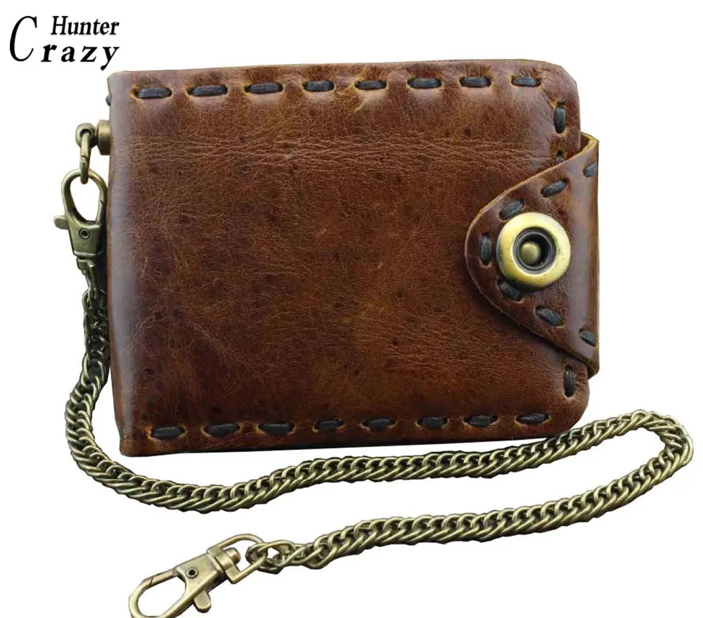 Винтажный Байкерский кожаный двойной кошелек с цепочкой для мужчин или