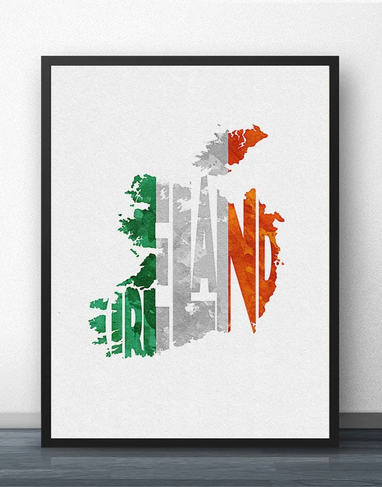 Карта флага Typo города акварель Настенная картина Настенный декор холст