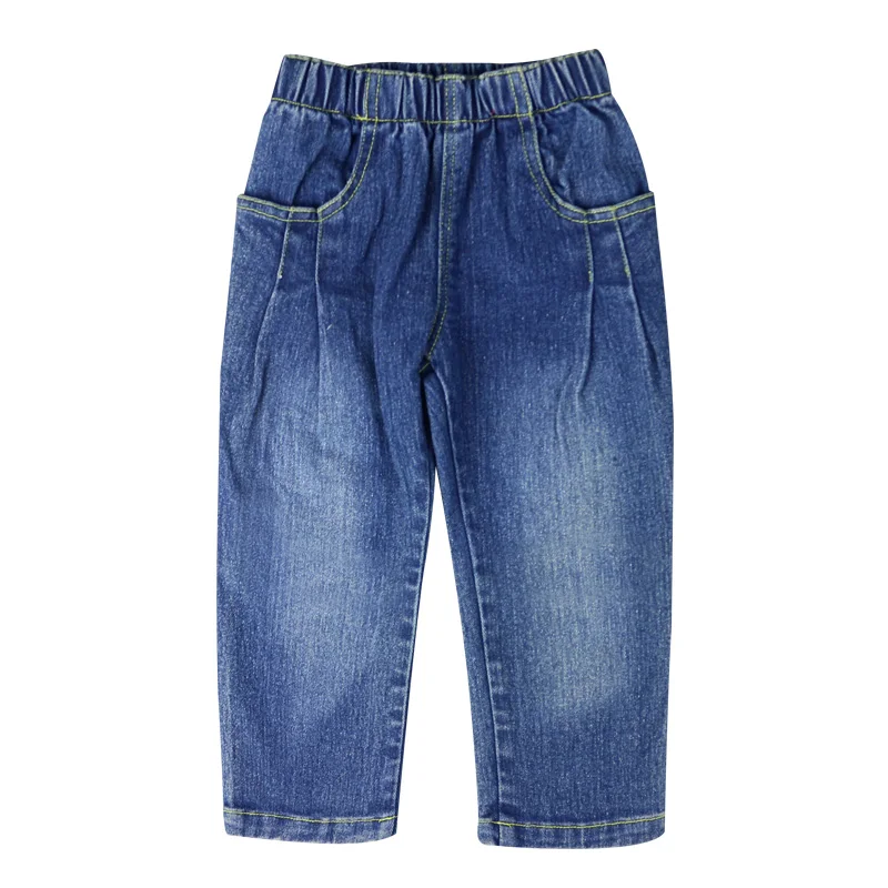 Мальчика Полная Длина сплошной синий цвет джинсы с карманом кнопка простой Стиль