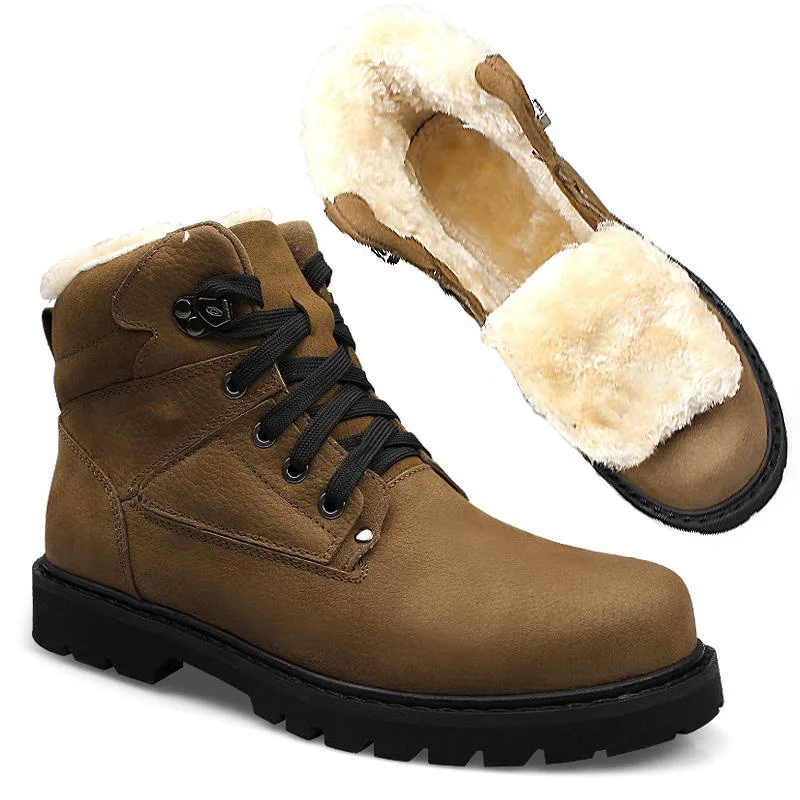 Plus size Genuine Leather Men Boots Handmade Winter Snow Boots Warm Fur&Plush Ankle Boots Lace Up High Top Men Shoes