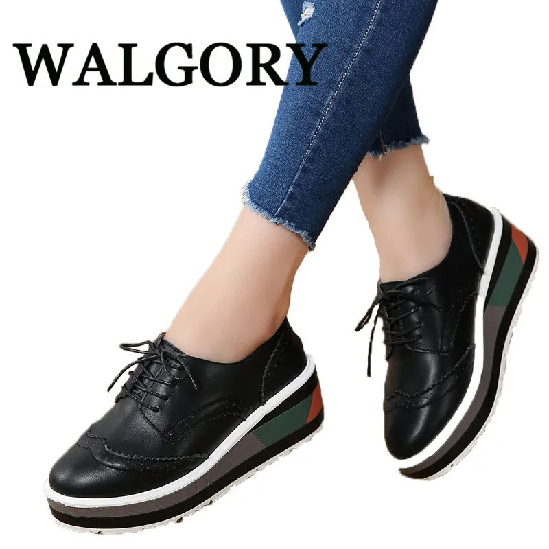 Walgory Для женщин женская обувь на платформе Броги кожаные Туфли без каблуков