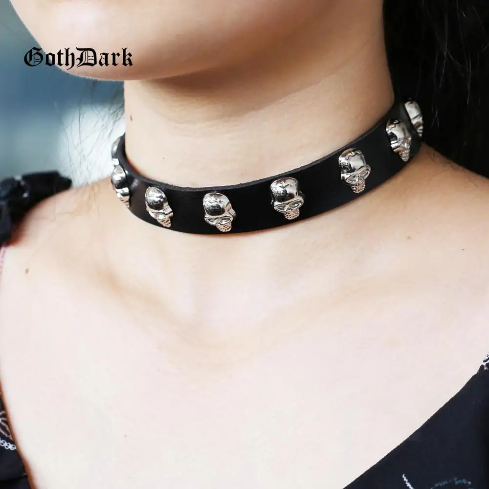 Женский ошейник Goth Dark ожерелье из искусственной кожи с черепами панк удавка