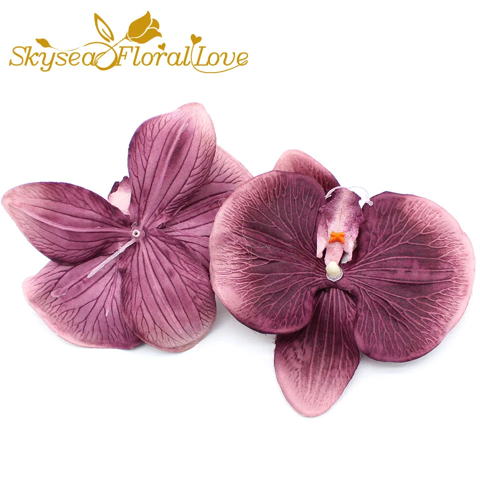 dark purple red Высокое качество, большие 12,5 см, шелковые бабочки, Орхидея, искусственный цветок, сумка для обуви, шляпа, корсаж на запястье, цветочные композиции, искусственные цветы - Цвет: dark purple red