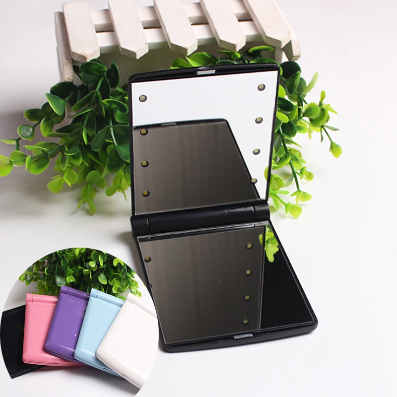 1Pcs Led Makeup Mirror 5 Colors Lady Cosmetic Folding Portable Compact Pocket 8 LED Lights Lamps Tool | Красота и здоровье