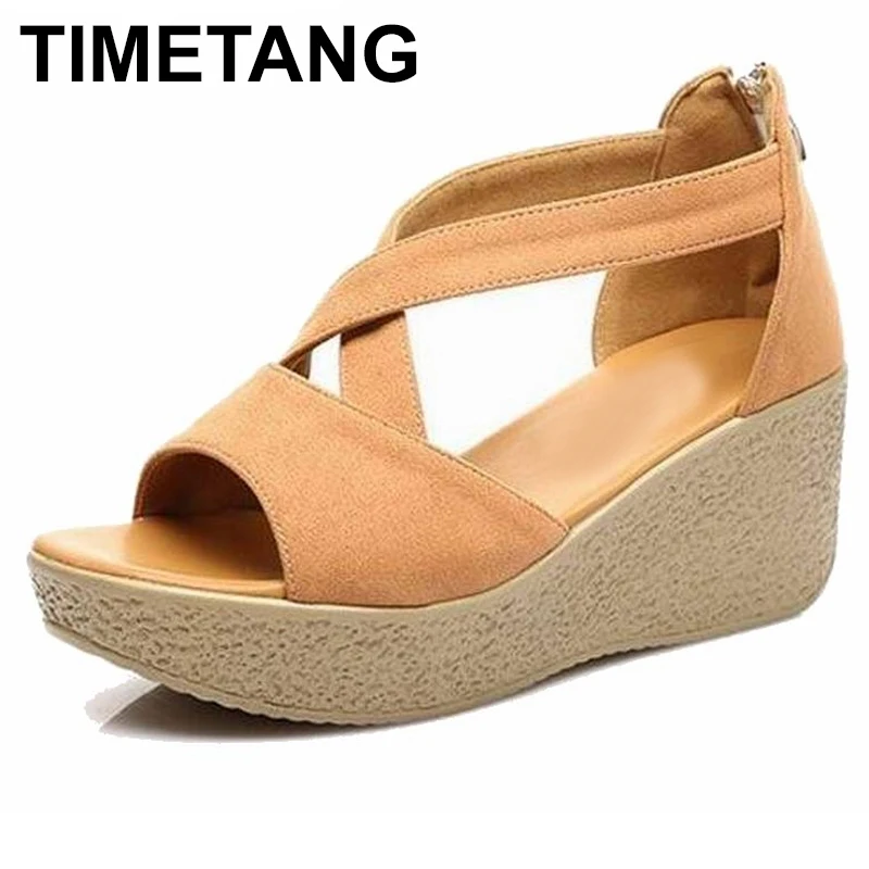 

TIMETANG 2018 Women Sandals Platform Women Sandals Lady's Wedges Sandals Summer Genuine Leather Platform Shoes Plus Size 34-43