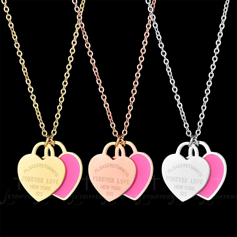 Ожерелье с надписью LOVE Double Heart из нержавеющей стали|Подвески| |
