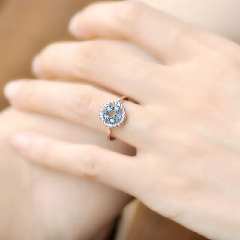 YESWOMEN 925 Sterling Silver Natural London Blue Topaz Ring Adjustable Rings for Women Jewelry | Украшения и аксессуары