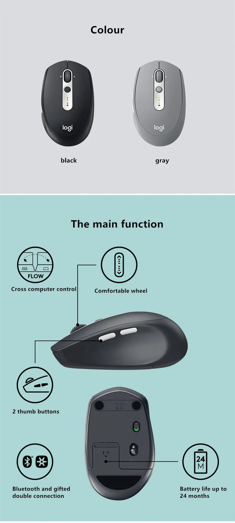 Беспроводная офисная Bluetooth мышь logitech M585 MULTI-DEVICE 2,4G