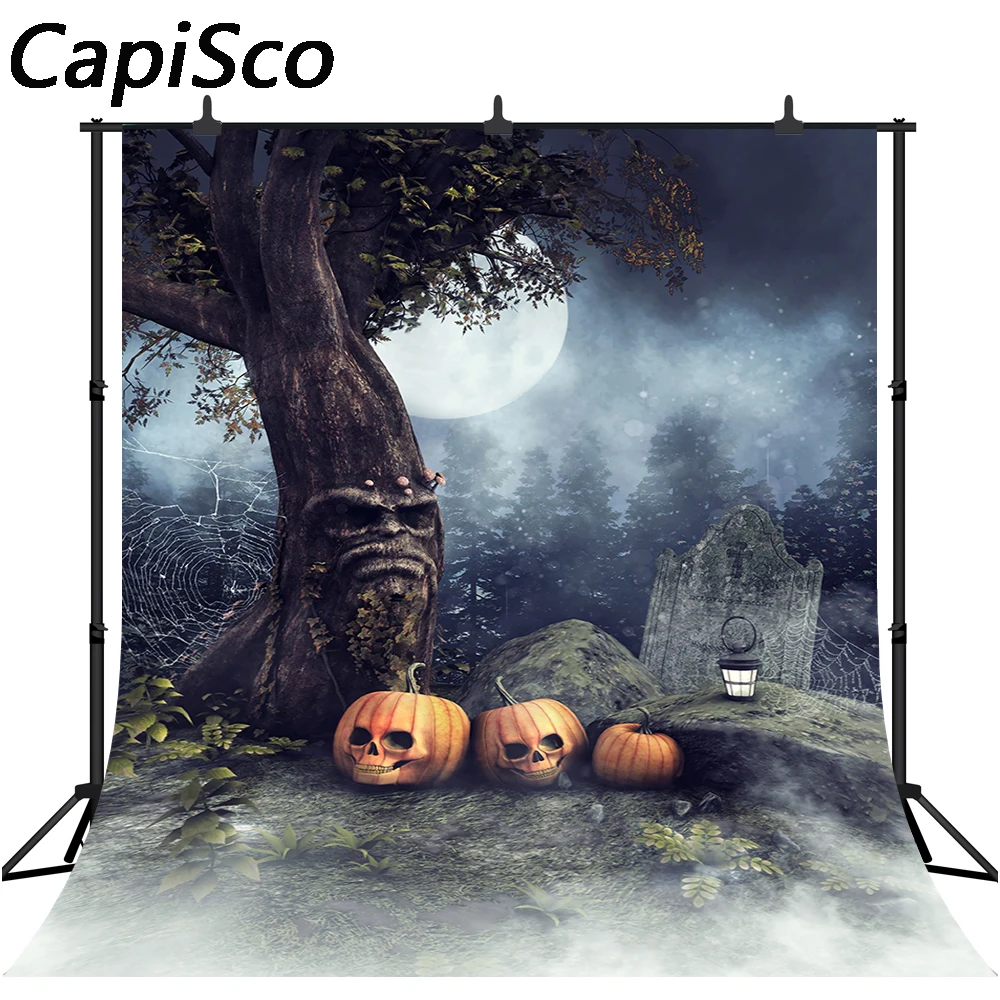 Capisco фон для фотосъемки Хэллоуин Ночь Луна Старое дерево ужас Тыква фото вечерние