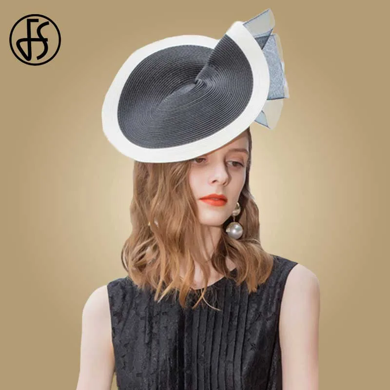 FS для торжественного случая Для женщин черный белый цвет Церкви Шляпы Fedora