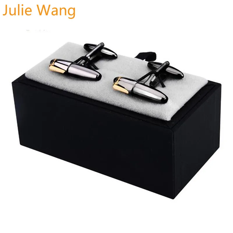 Julie Wang 1 пара пистолет черная модная ручка Запонки мужские рубашки запонки высокого качества черные запонки Бизнес подарок