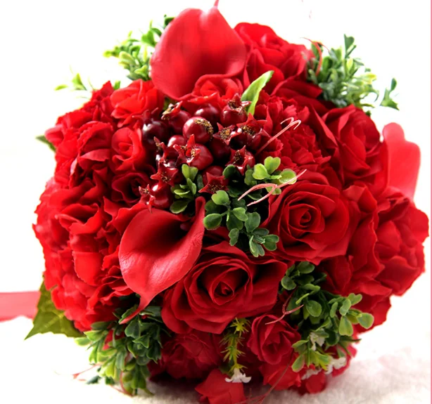 Новый дизайн красный свадебный букет для невесты Искусственный Свадебный в