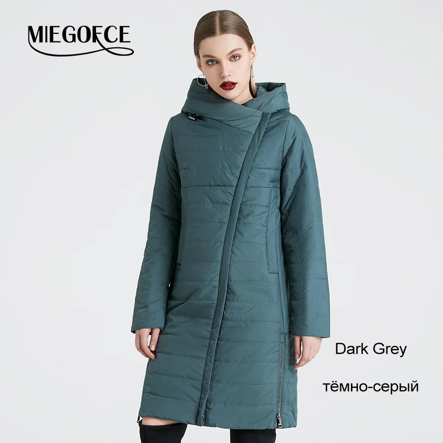 707 Dark Grey MIEGOFCE Весенняя Осенняя Коллекция Женская Куртка с Изогнутой Молнией Женское Пальто Высококачественный Хлопчатобумажная Элегантное ЖенскаяТонкая Куртка Теплая Парка Изумительная Модель Этого Года - Цвет: 707 Dark Grey