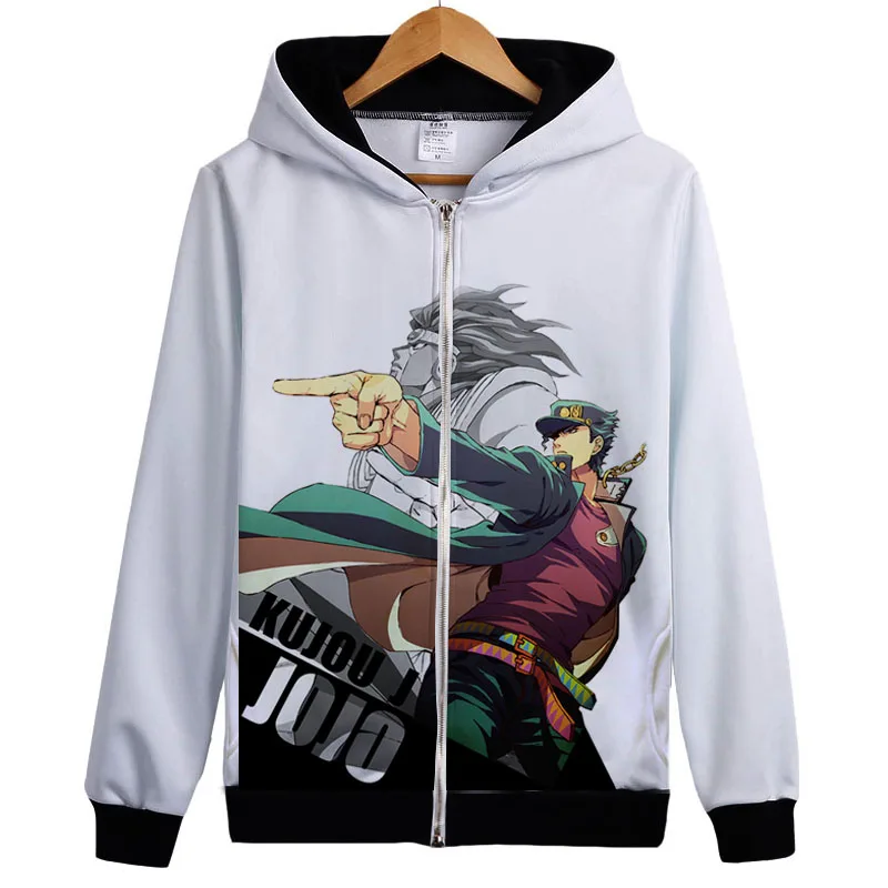 Аниме jojo's невероятное приключение Толстовка JOJO логотип свитшот с рисунком, круглый воротник, длинные рукава Мужские осень-зима Повседневное тонкий флис на молнии со шнуровкой Толстовка пальто