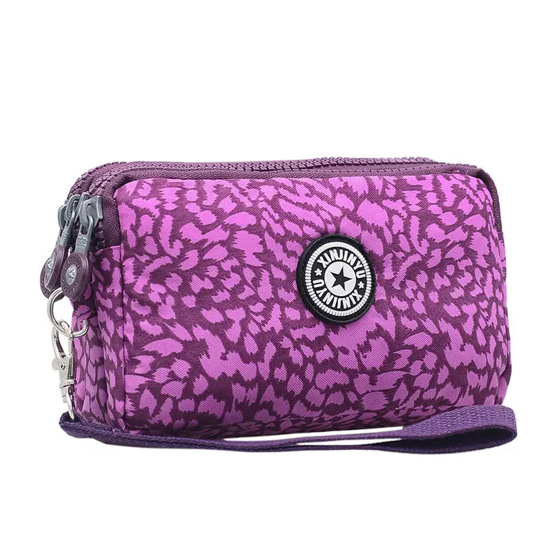 purple leopard Женский 3 молнии портмоне женский водонепроницаемый женский клатч нейлоновая ткань кошельки - Цвет: purple leopard
