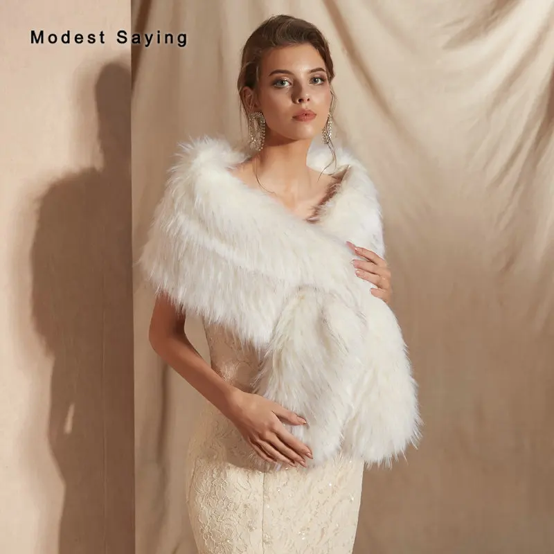 

Elegant Faux Fur Wedding Shrugs 2019 New Fashion Bridal Shawls Formal Women Evening Party Prom Stoles Wraps Wedding Accessories