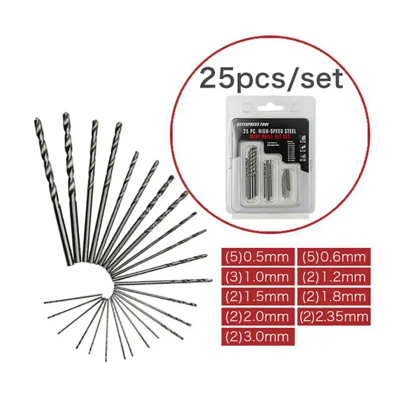 25pcs 25 шт. кобальтовые сверла для работы по металлу, дереву, быстрорежущей стали с прямым хвостовиком 0. 5-3 мм, спиральные сверла, электроинструменты - Цвет: 25pcs