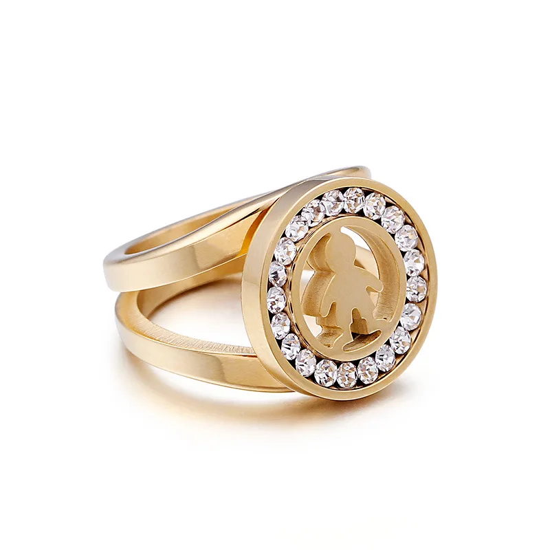 Fashion Women Men Color Gold Titanium Steel Boys Rhinestone Animal Wide Finger Round Crystal Rings Pulseras Jewelry | Украшения и
