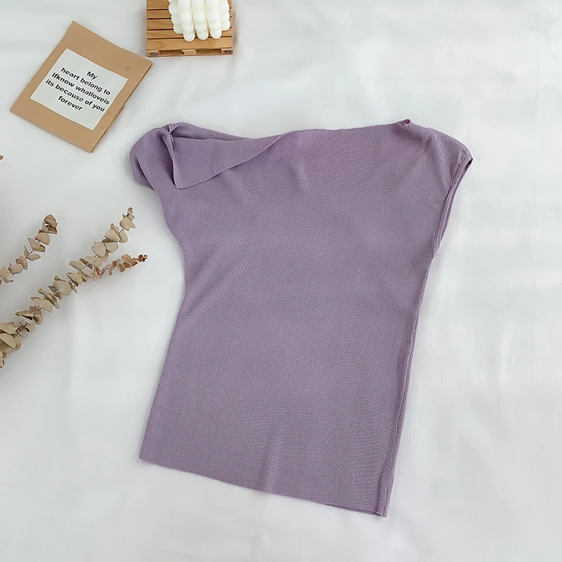 Purple Off асимметрия, на плечо воротник, плотная ткань, короткий рукав, Детские футболки для девочек пикантные шикарные футболки топы для женщин - Цвет: Purple