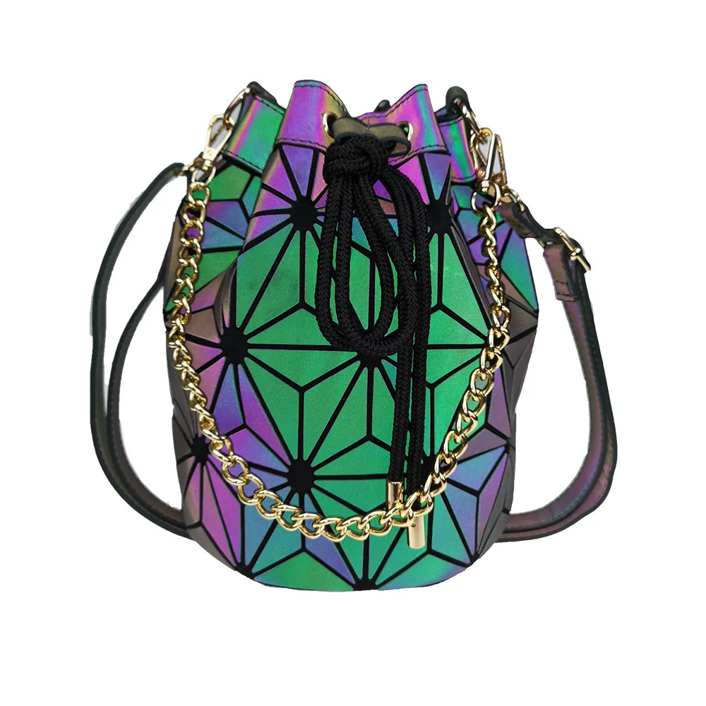 Women Fashion Geometric Color Change Bao Bucket Shoulder Bag Lady Leisure Stylish Korean Luminous Crossbody Chain Crossbody Bags