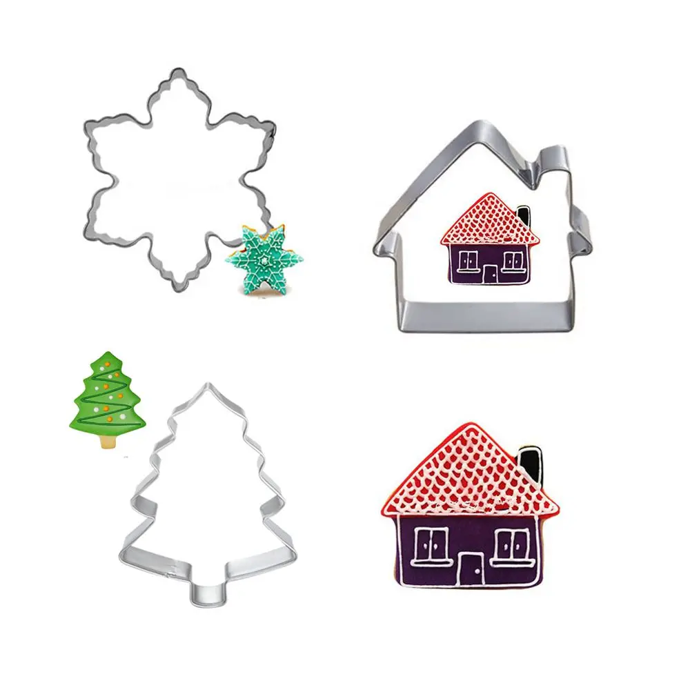 

3pcs/set Christmas Fortune Cookie Biscuit Press Stamp Mold Stainless Steel Cake Decorating Tools Kitchen Baking Mold Accessories