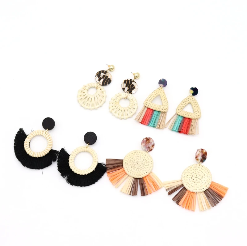 F.J4Z горячие деревянные плетеные большие треугольные длинные висячие серьги