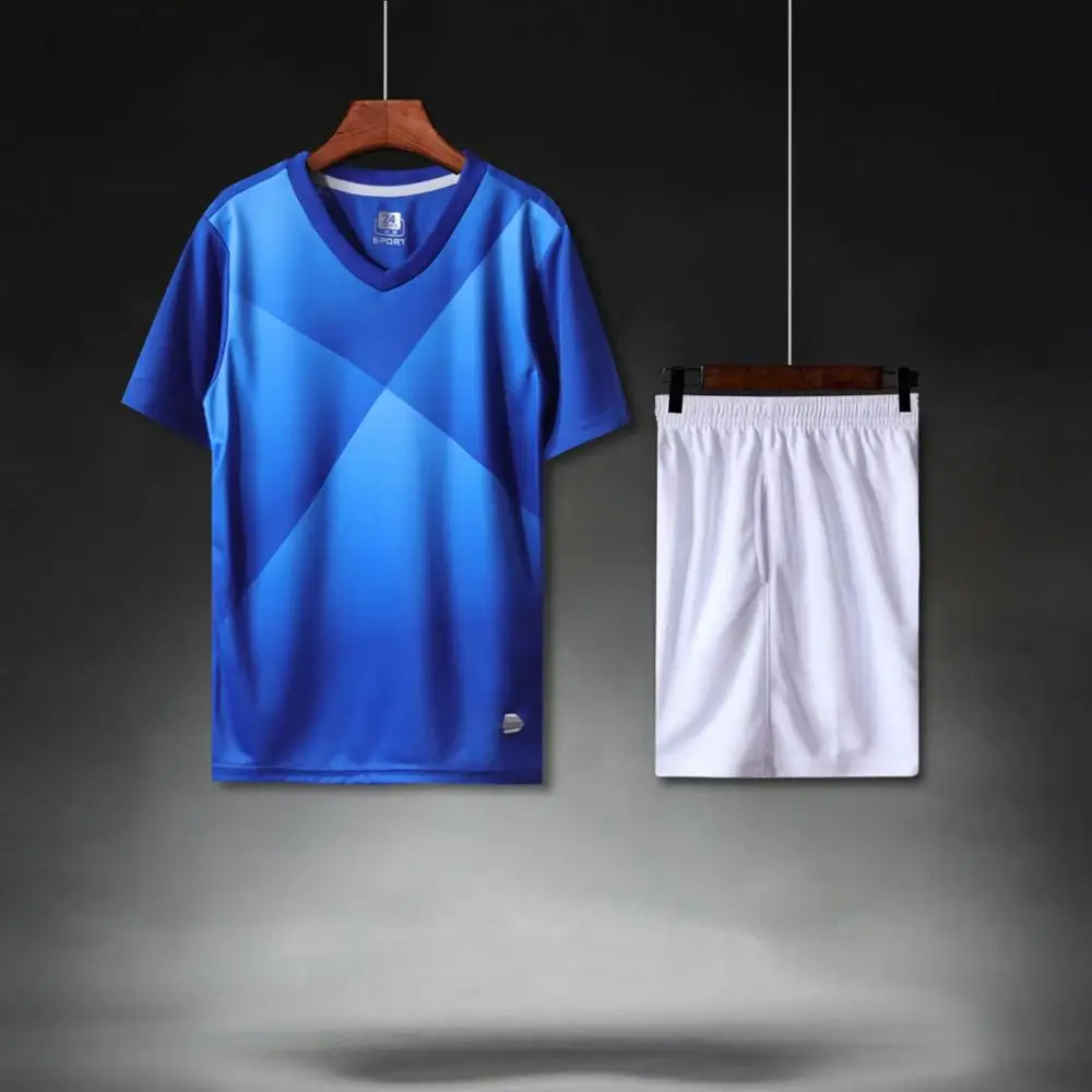 1902 DBlue Детский спортивный комплект из Джерси для футбола, летний спортивный костюм, комплект из футболки для футбола, Униформа, Survetement, дышащая тренировочная Футбольная форма для мальчиков - Цвет: 1902 DBlue